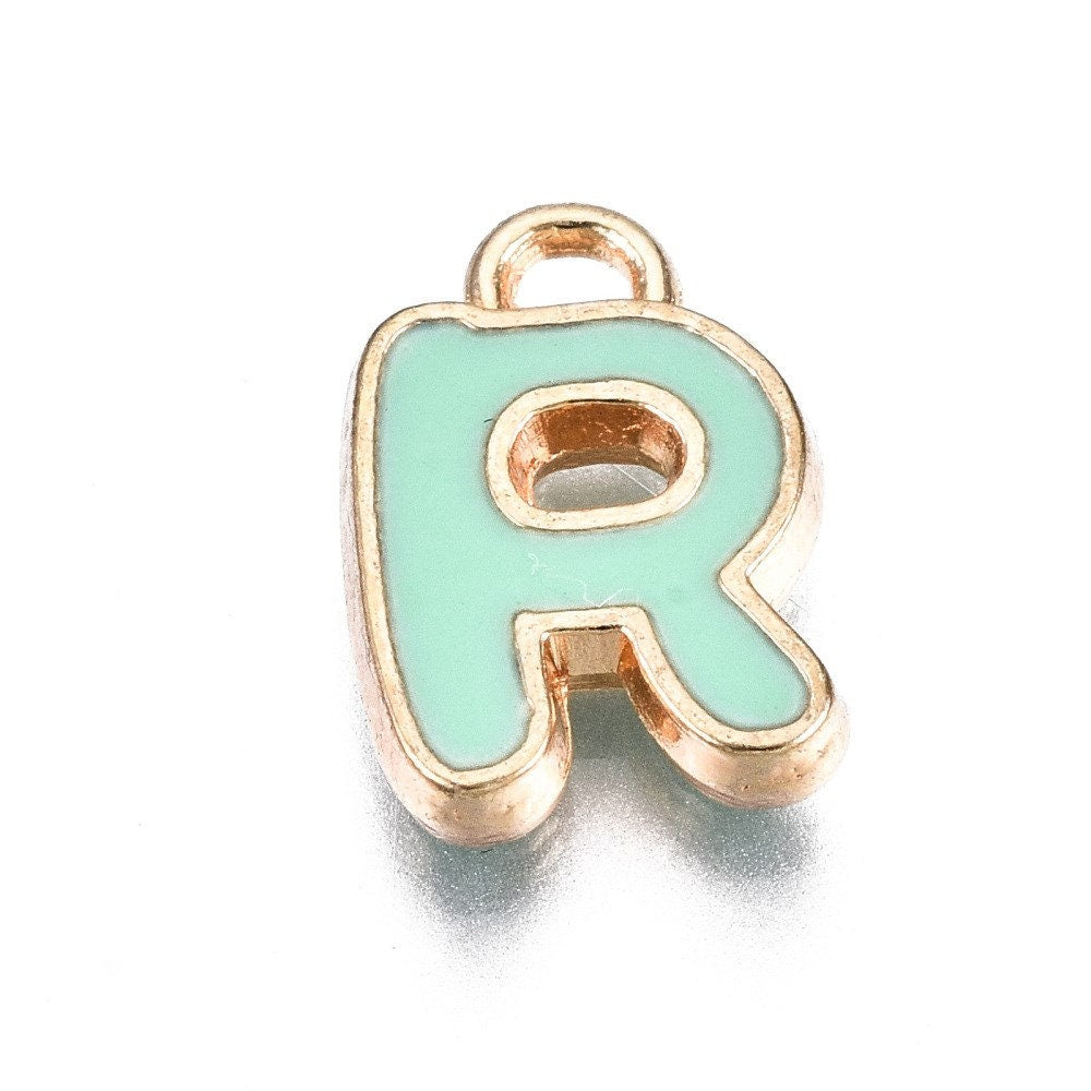 Medium Aquamarine Metal Letter Charms Individual or Set