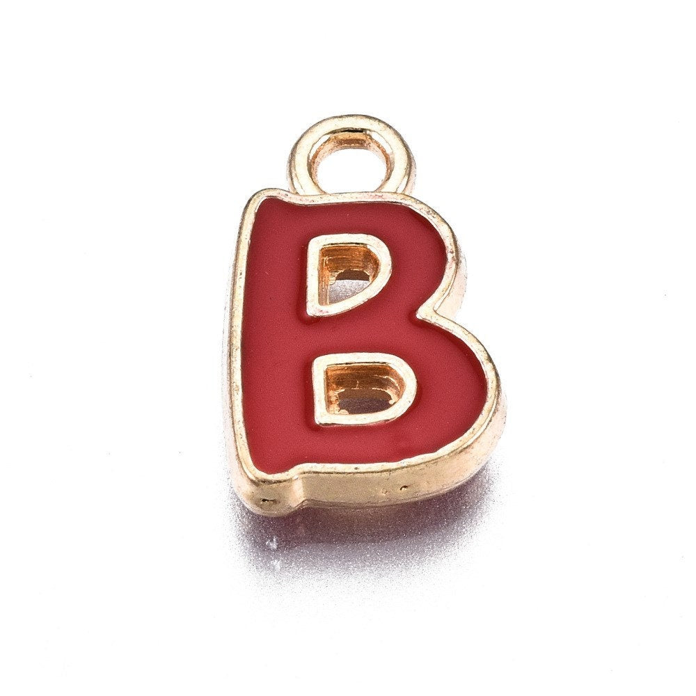 Red Metal Letter Charms Individual or Set (11mm x 6.5mm x 2mm, Hole: 1.5mm)