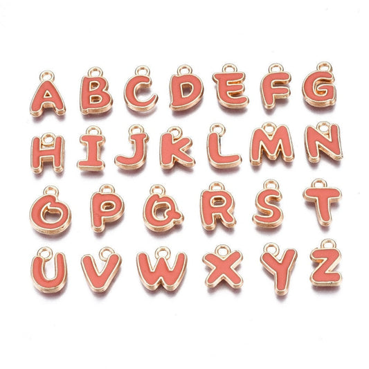 Salmon Orange Metal Letter Charms Individual or Set