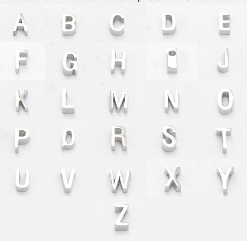 Silver Stainless Steel Individual Letter Charms (8x3mm)