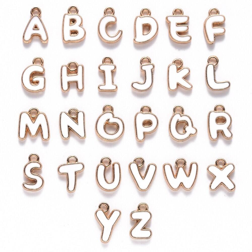 White Metal Letter Charms Individual or Set (11mm x 6.5mm x 2mm, Hole: 1.5mm)