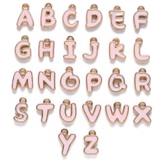 Pink Metal Letter Charms Individual or Set (11mm x 6.5mm x 2mm, Hole: 1.5mm)