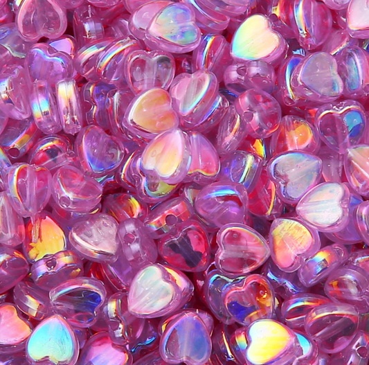 8MM Light Purple Transparent Acrylic Heart Spacer Beads with Vertical Hole