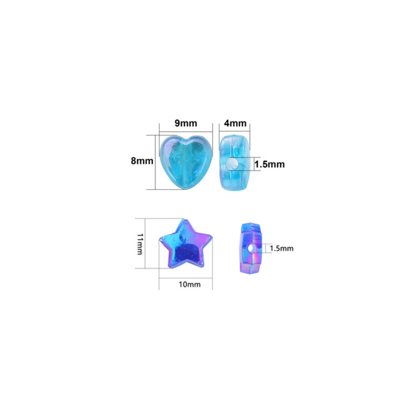 8MM Dark Blue Transparent Acrylic Heart Spacer Beads with Vertical Hole