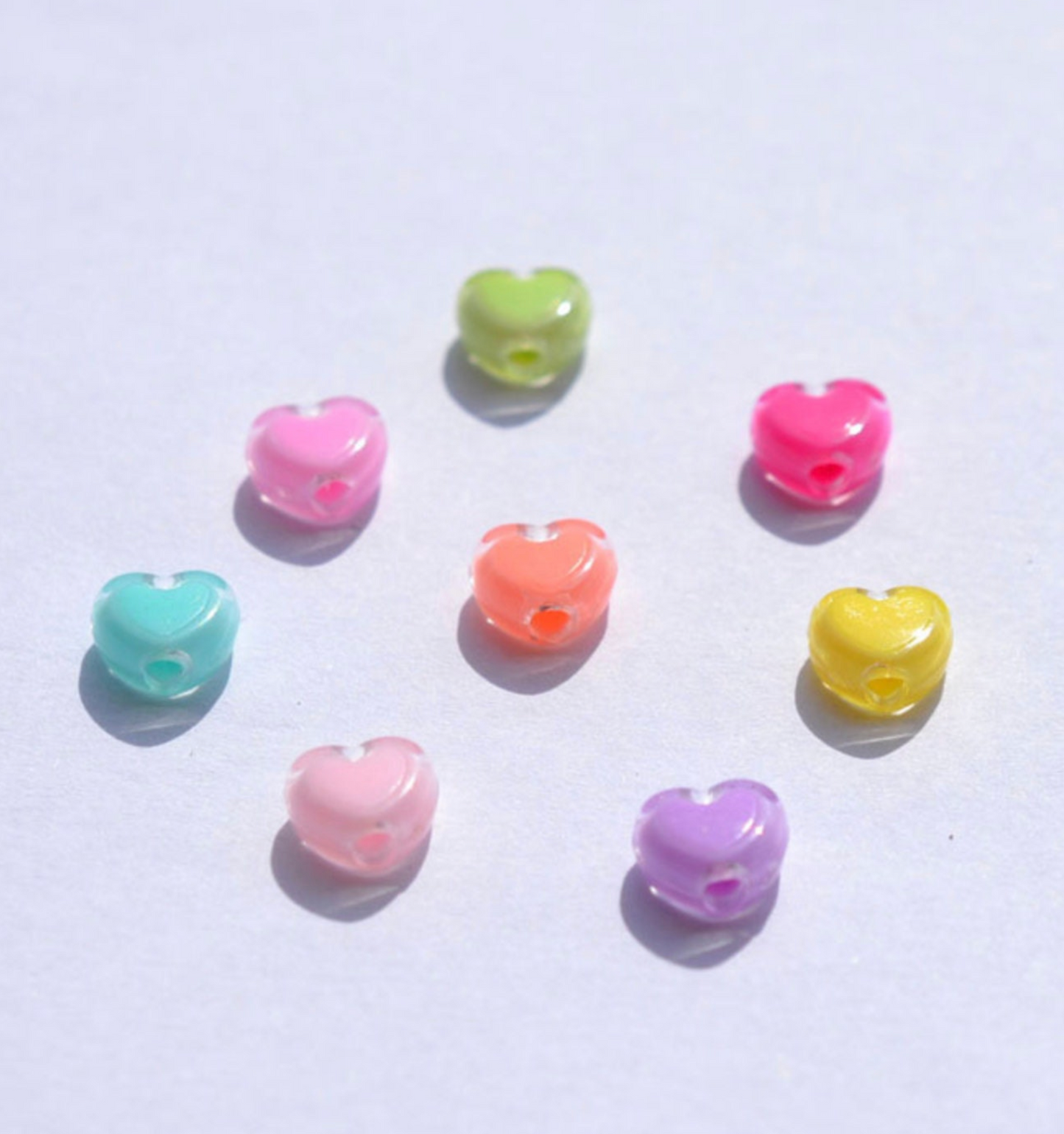 9MM Bright Colored Heart Acrylic Spacer Beads with Vertical Hole