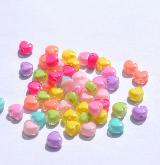 9MM Bright Colored Heart Acrylic Spacer Beads with Vertical Hole