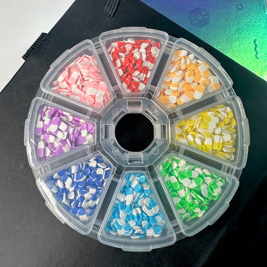 FAKE 5MM/10MM Rainbow Pills, Medical Themed Polymer Clay Sprinkle Set/Box