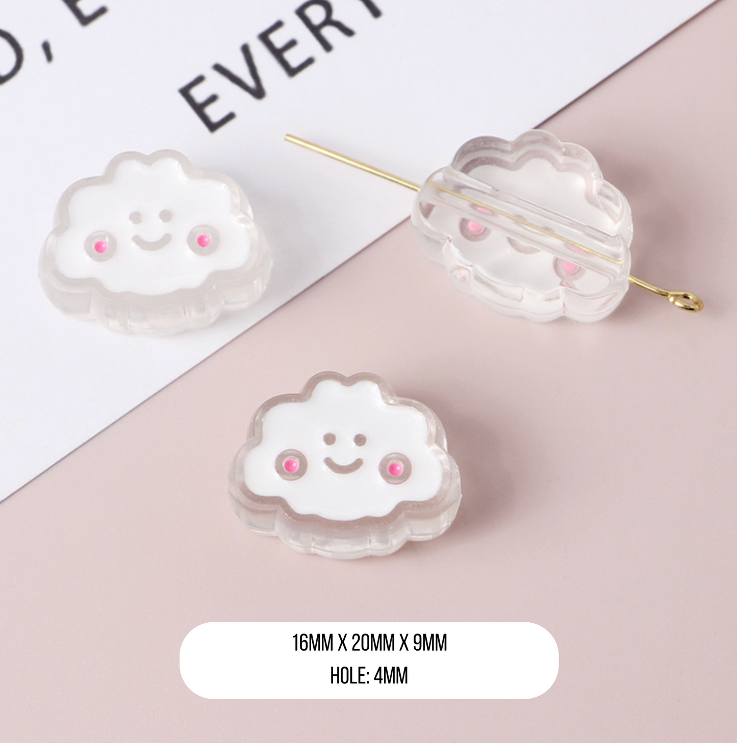 Chunky Smiley White Cloud Acrylic Bead (16x20mm)