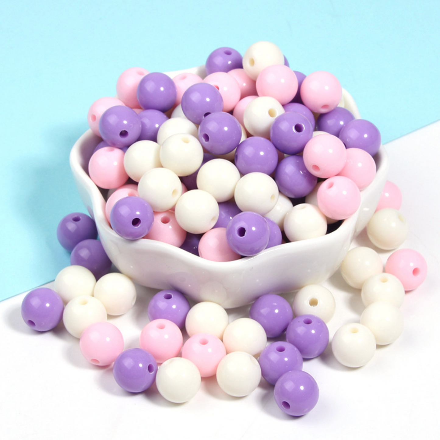 Chunky 12MM/14MM Pink Purple Cotton Candy Themed Acrylic Round Bead Mix