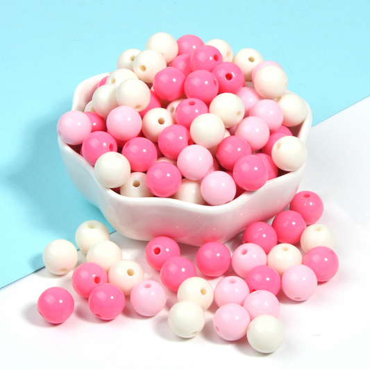 Chunky 12MM/14MM Pink Cotton Candy Themed Acrylic Round Bead Mix