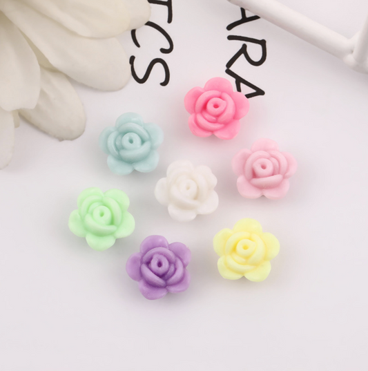 13MM x 8MM Cute Pastel Acrylic Open Rose Spacer Beads