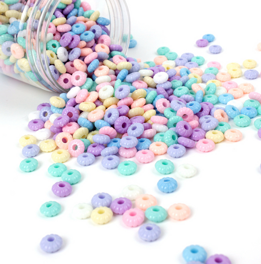 9MM Pastel Acrylic Ribbed Round Disc Spacer Beads