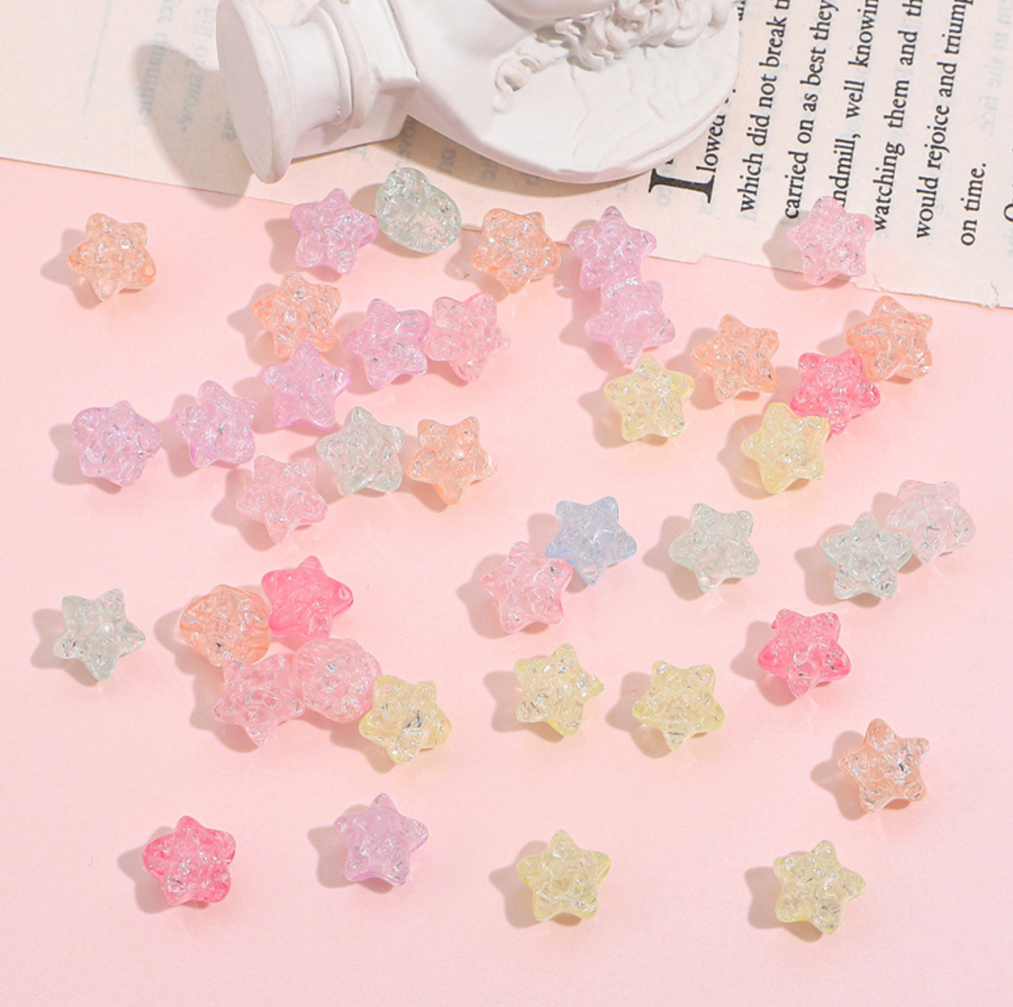 BULK 10MM Pastel Sparkle Candy-Colored Acrylic Star Bead