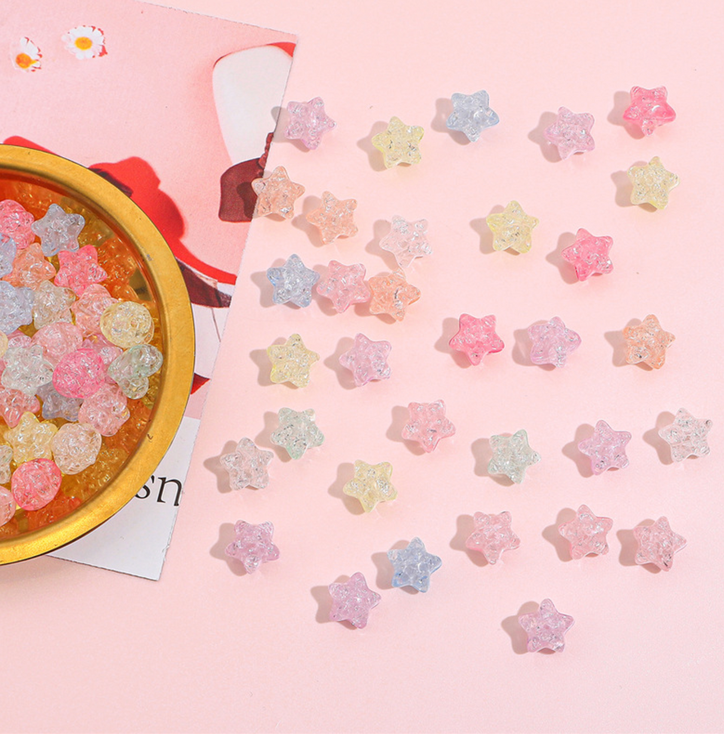 BULK 10MM Pastel Sparkle Candy-Colored Acrylic Star Bead