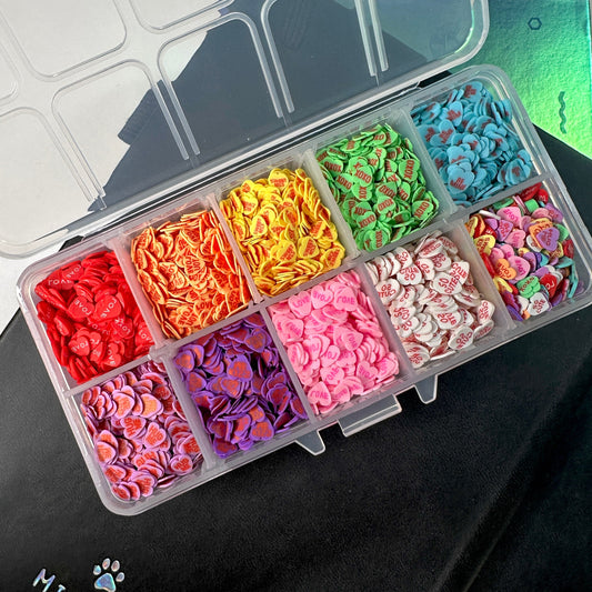 FAKE Rainbow Valentine's Conversation Heart Themed Polymer Clay Sprinkle Set/Box