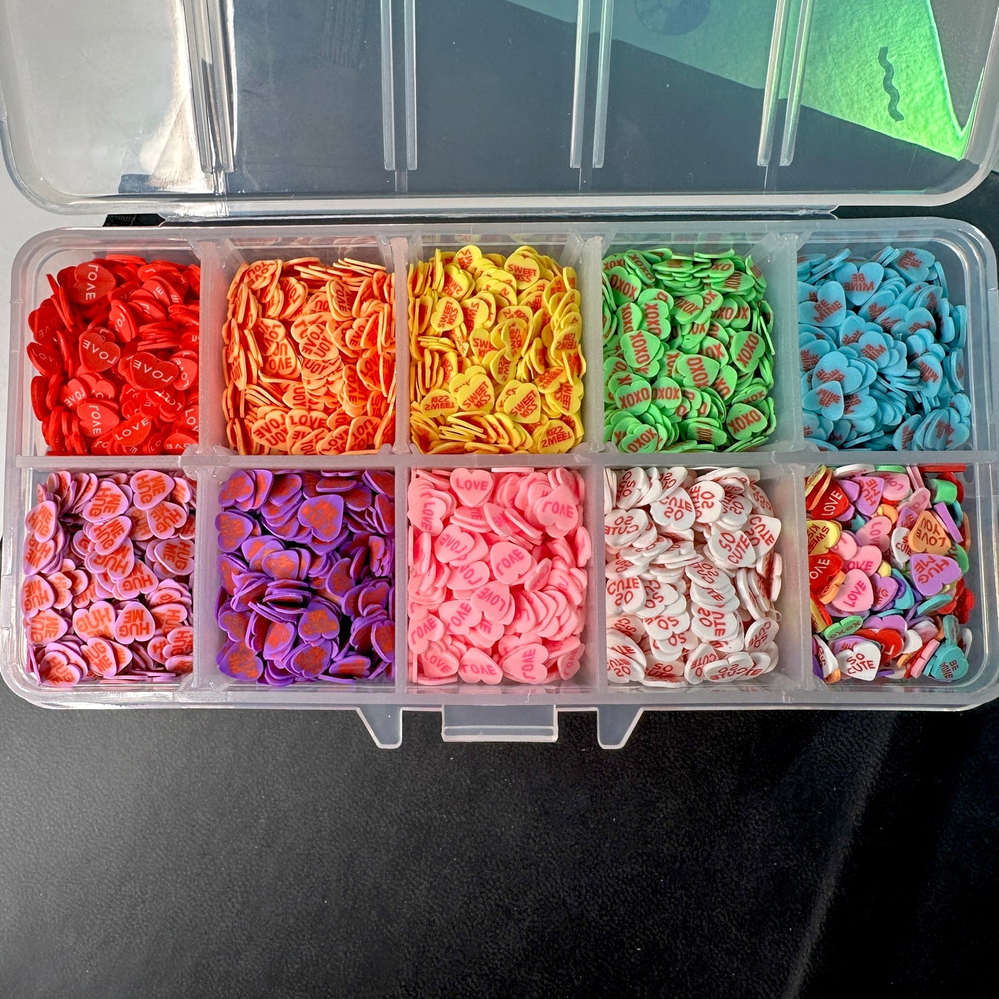 FAKE Rainbow Valentine's Conversation Heart Themed Polymer Clay Sprinkle Set/Box