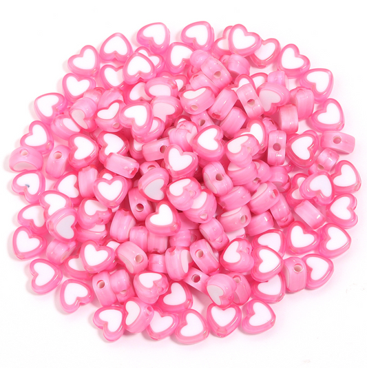 8MM Light Pink Acrylic Heart w/White Middle Spacer Beads with Vertical Hole