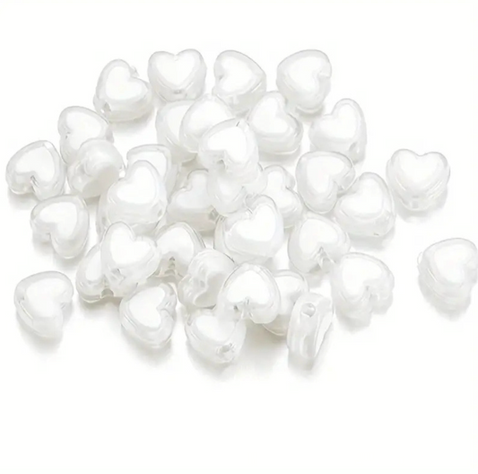 8MM White Acrylic Heart with White Middle Spacer Beads with Vertical Hole