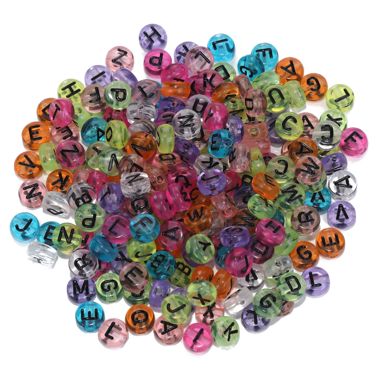 7MM Translucent Black Letter, Mixed Alphabet Acrylic Beads