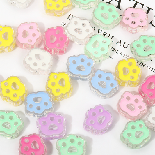 Chunky Transparent Mixed Color Cat Paw Themed Enamel Acrylic Bead