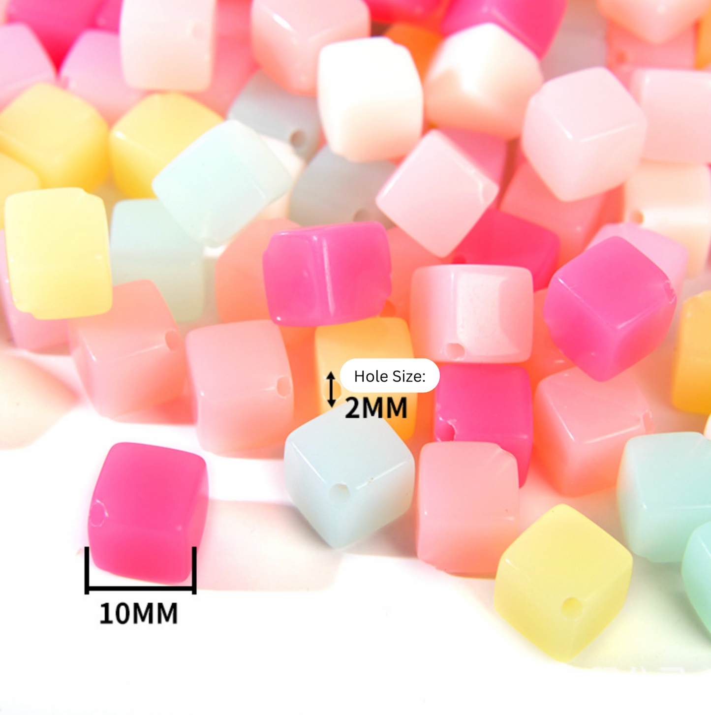 10MM Pastel Colored Cube Spacer Beads (2mm hole)