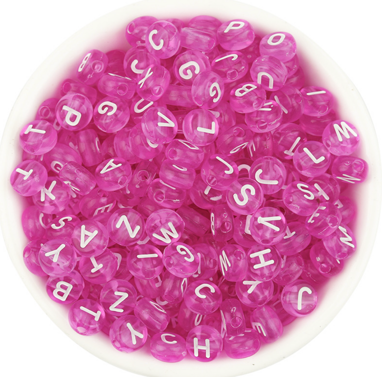 Translucent ROSE PINK, White Letter A-Z Alphabet Individual Beads (7MM)