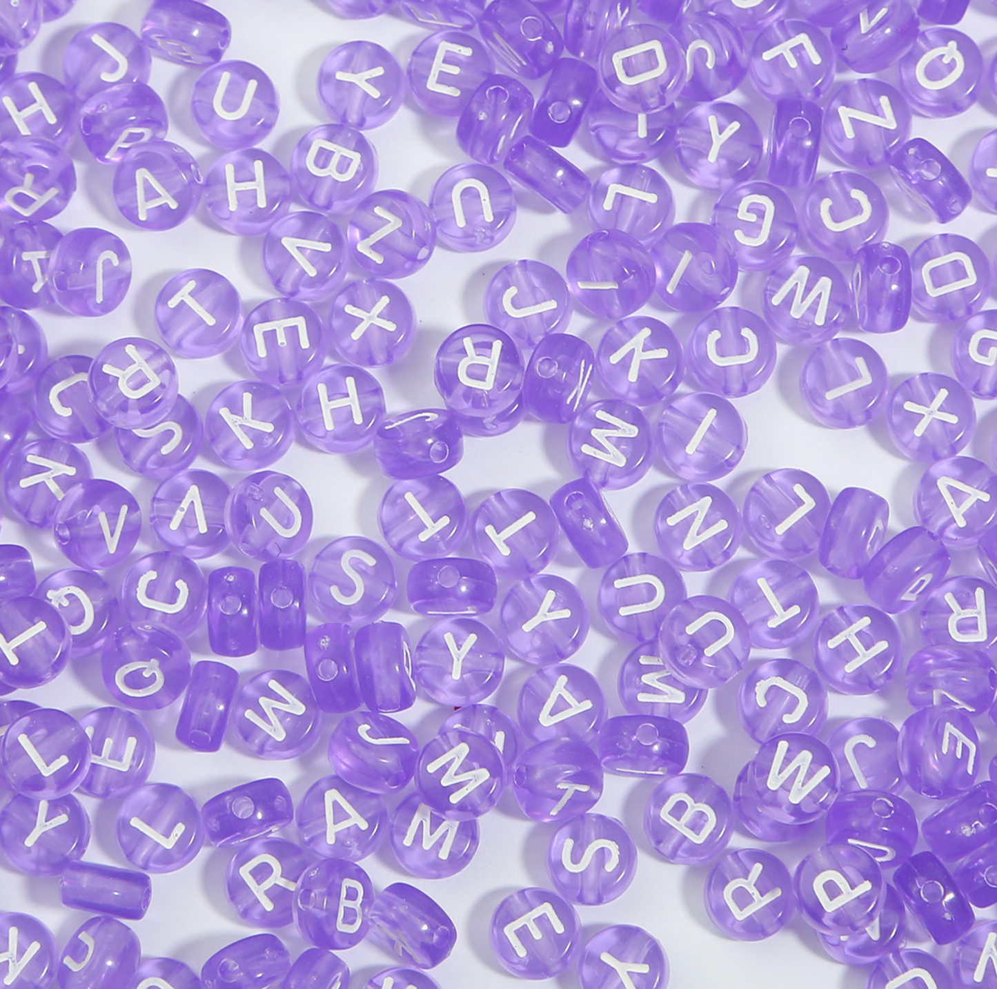 Translucent LIGHT PURPLE, White Letter A-Z Alphabet Individual Beads (7MM)