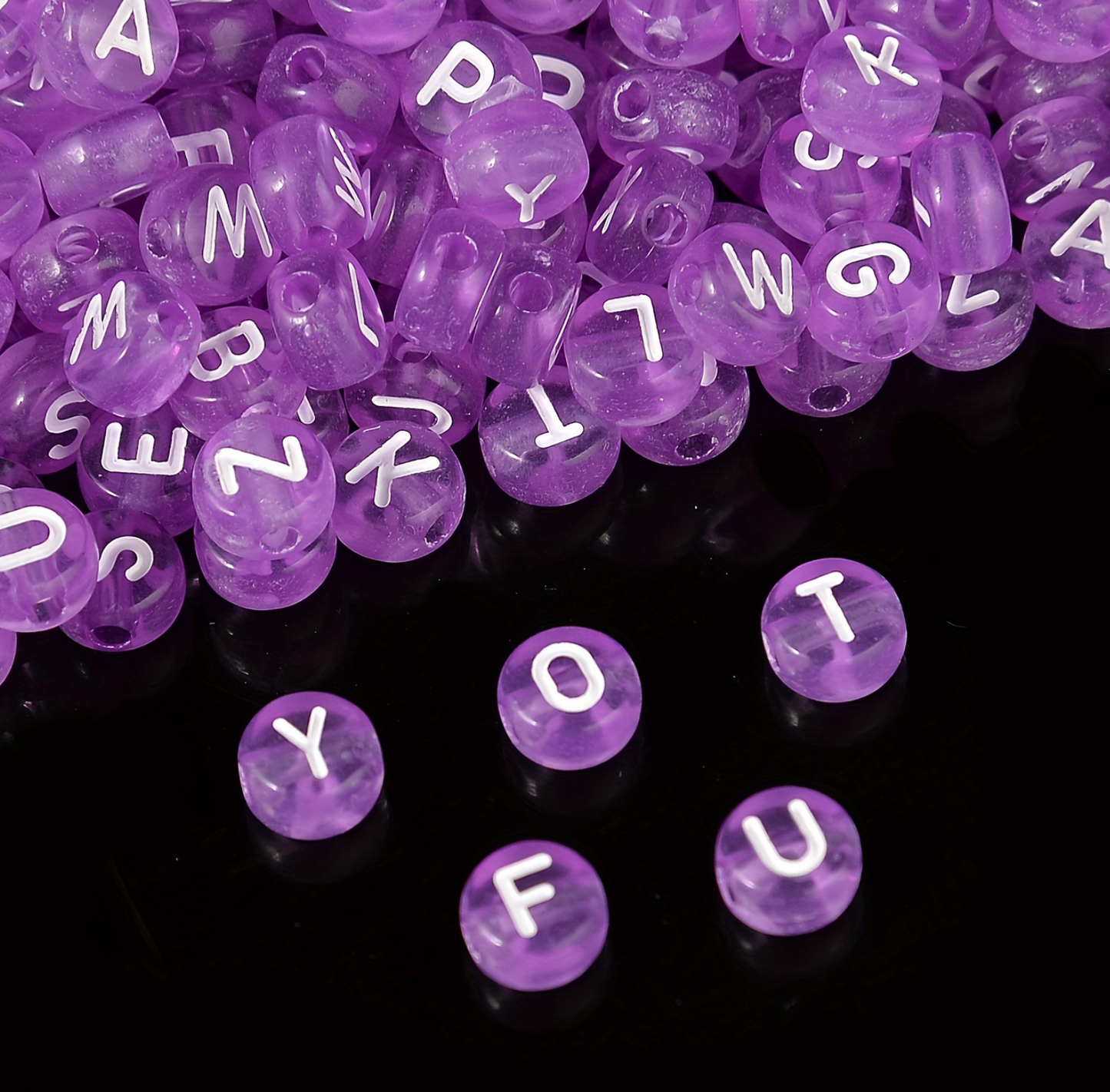 Translucent DARK FUCHSIA White Letter A-Z Alphabet Individual Beads (7MM)