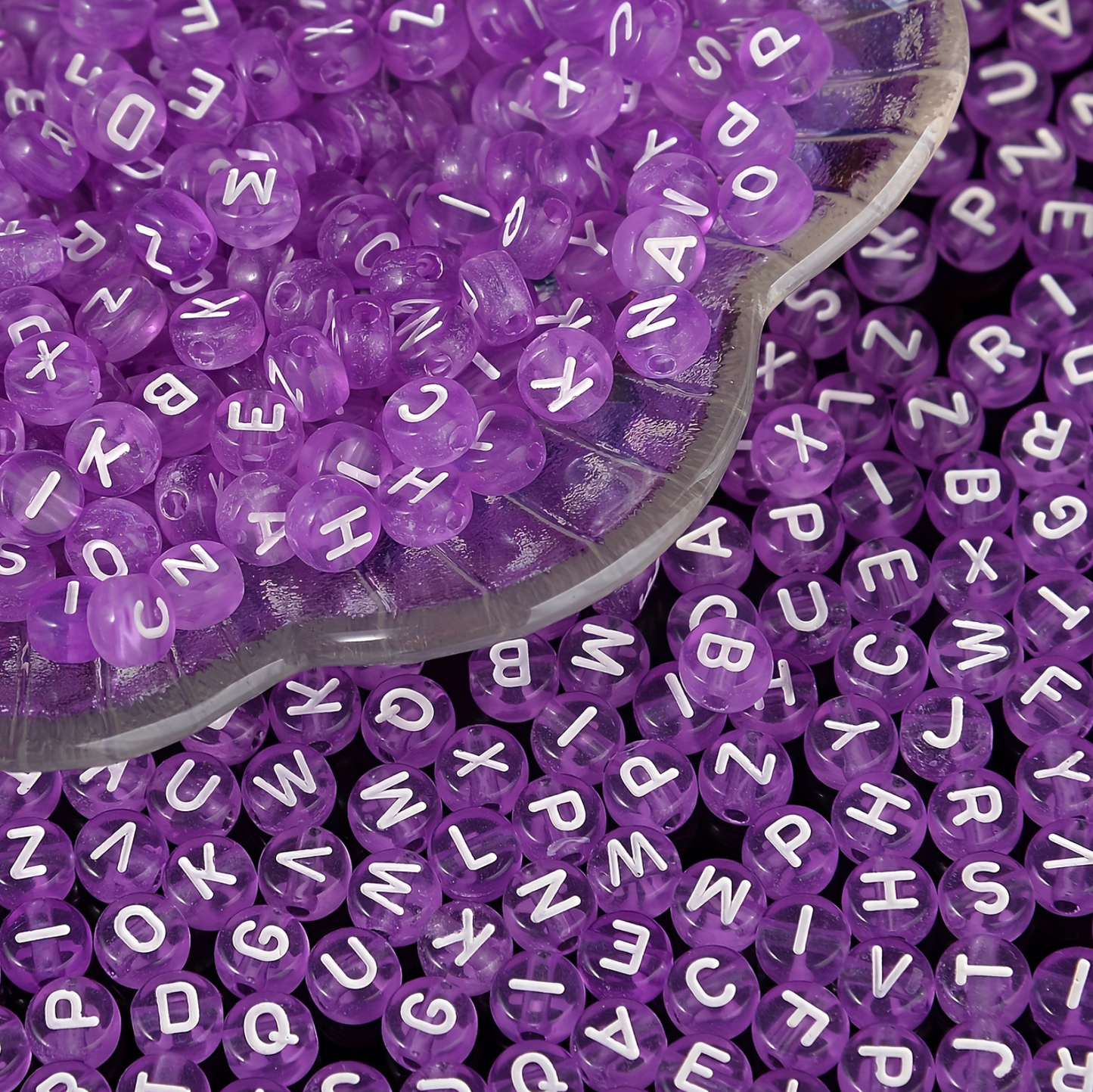 Translucent DARK FUCHSIA White Letter A-Z Alphabet Individual Beads (7MM)