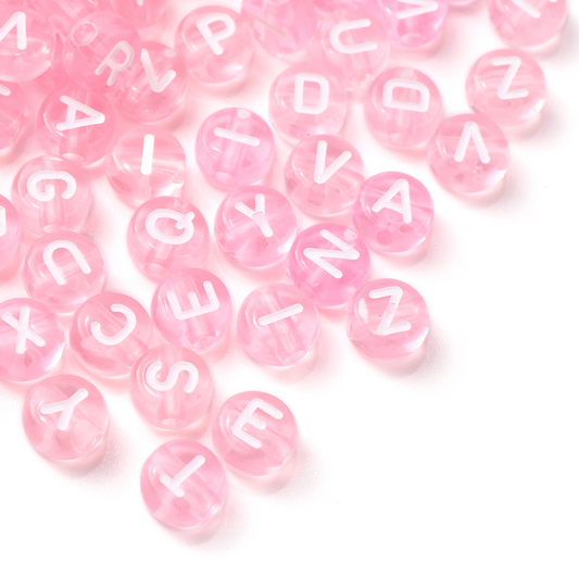 Translucent LIGHT PINK, White Letter A-Z Alphabet Individual Beads (7MM)