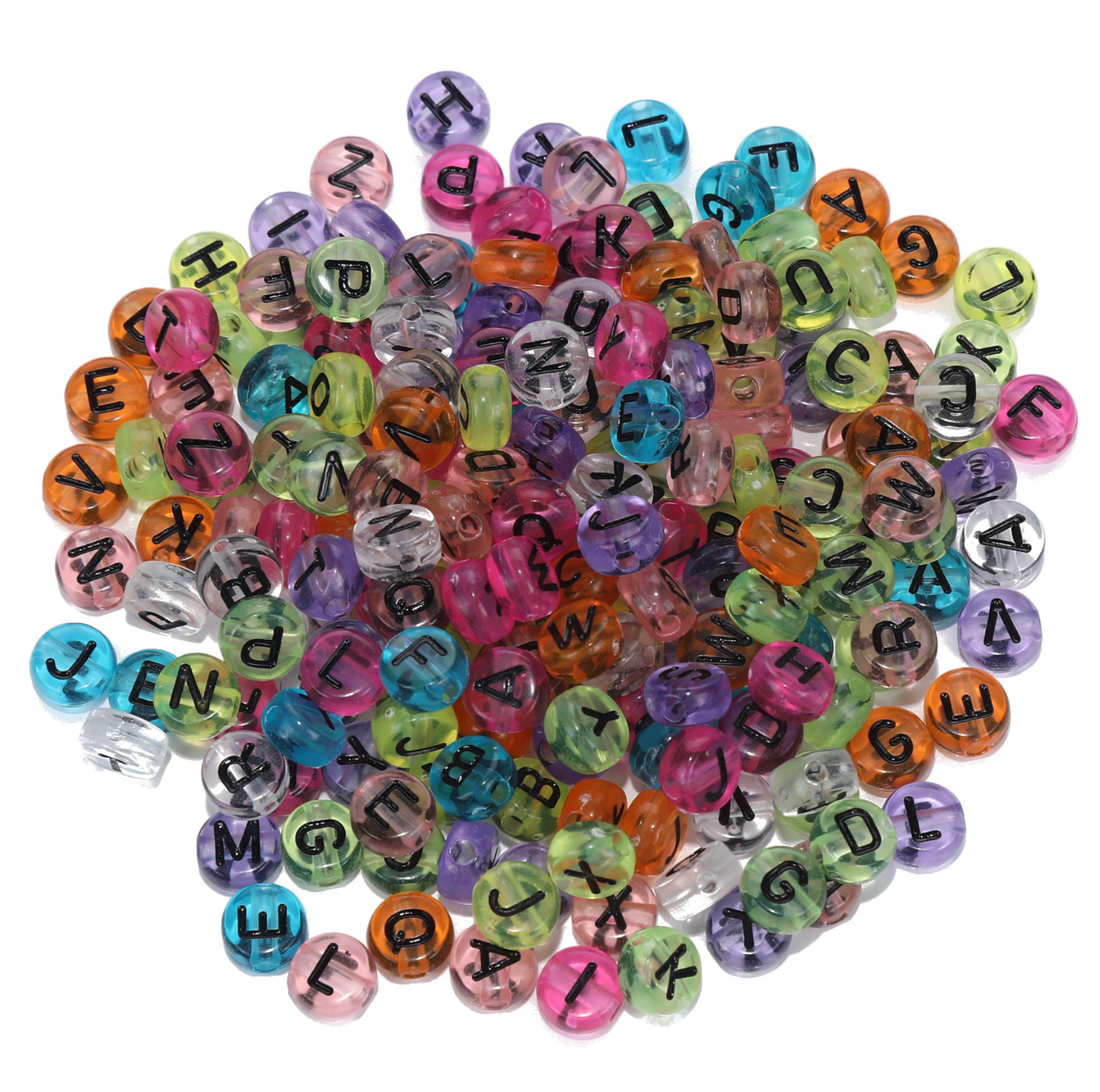 Translucent MIXED, Black Letter A-Z Alphabet Individual Beads (7MM)