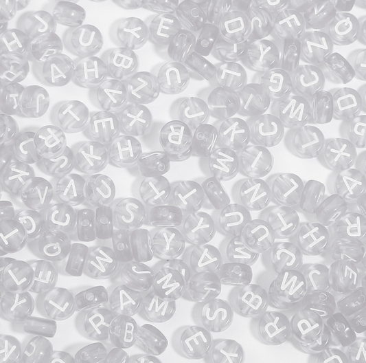 Translucent CLEAR, White Letter A-Z Alphabet Individual Beads (7MM)