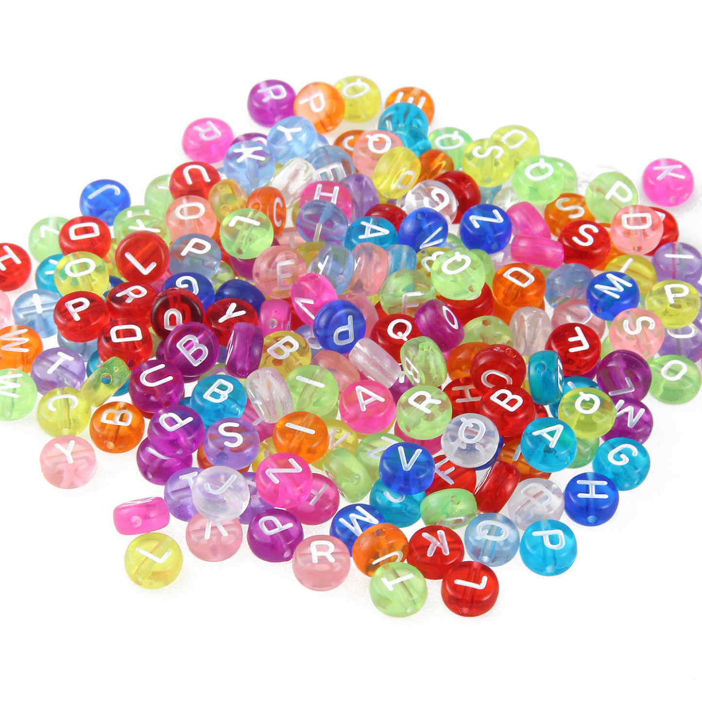 Translucent MIXED, White Letter A-Z Alphabet Individual Beads (7MM)