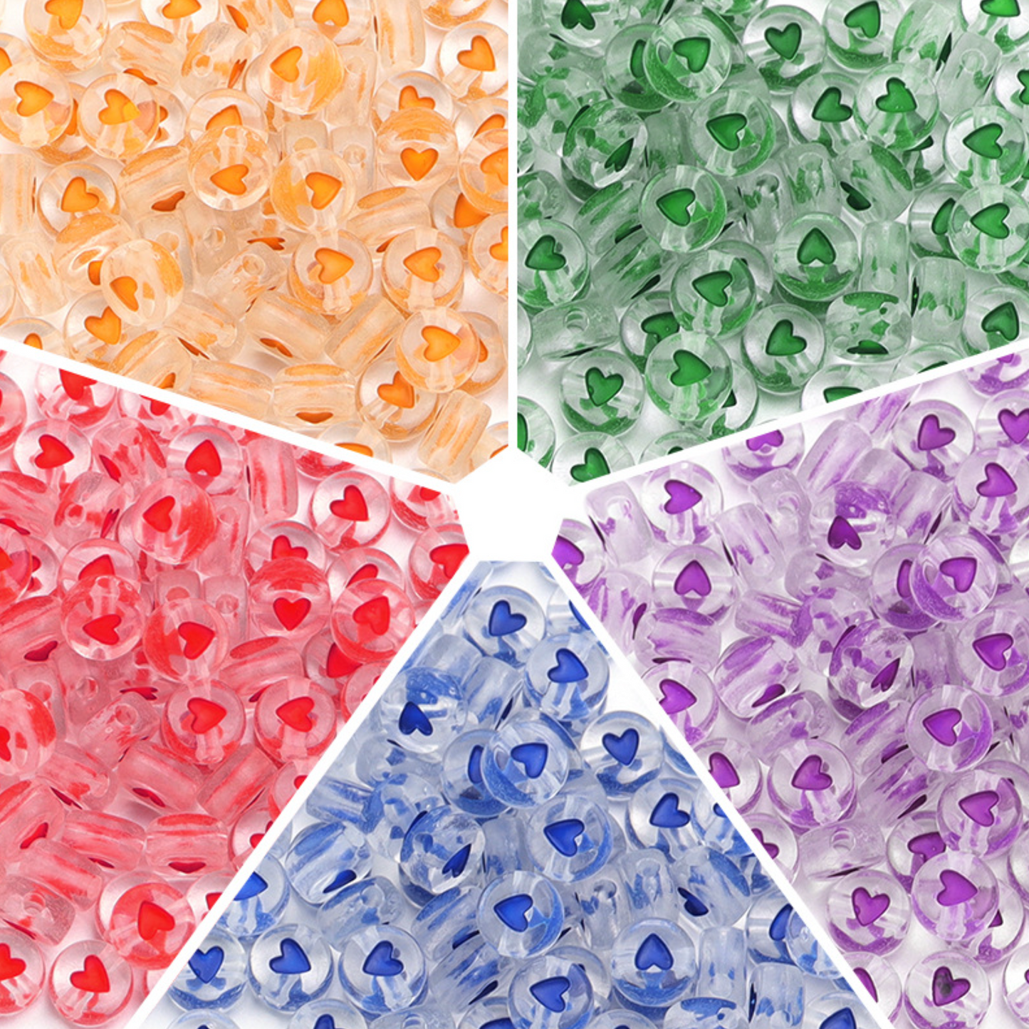 7MM Translucent Bead Colored Heart Acrylic Flat Round Beads