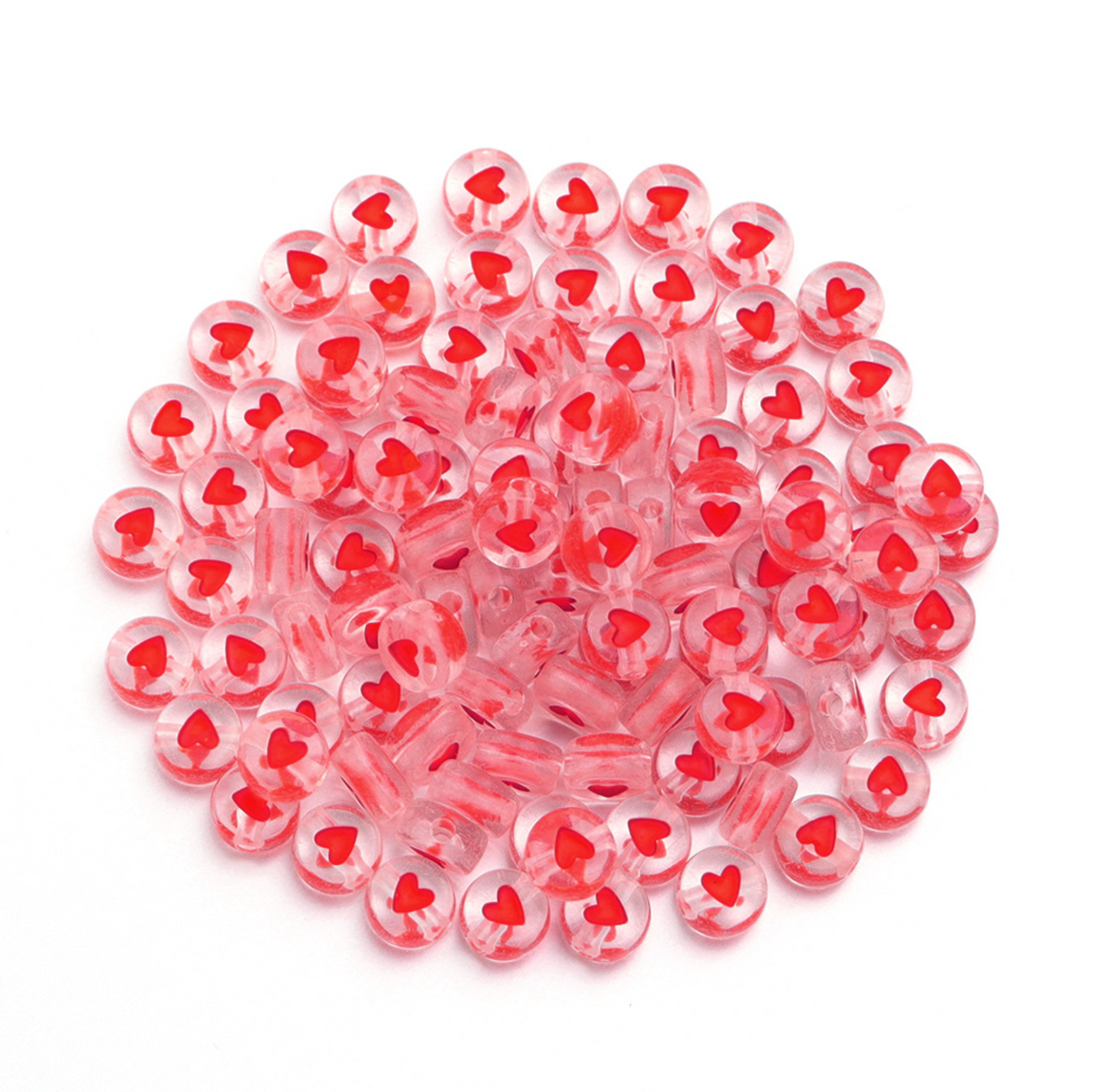 7MM Translucent Bead Colored Heart Acrylic Flat Round Beads