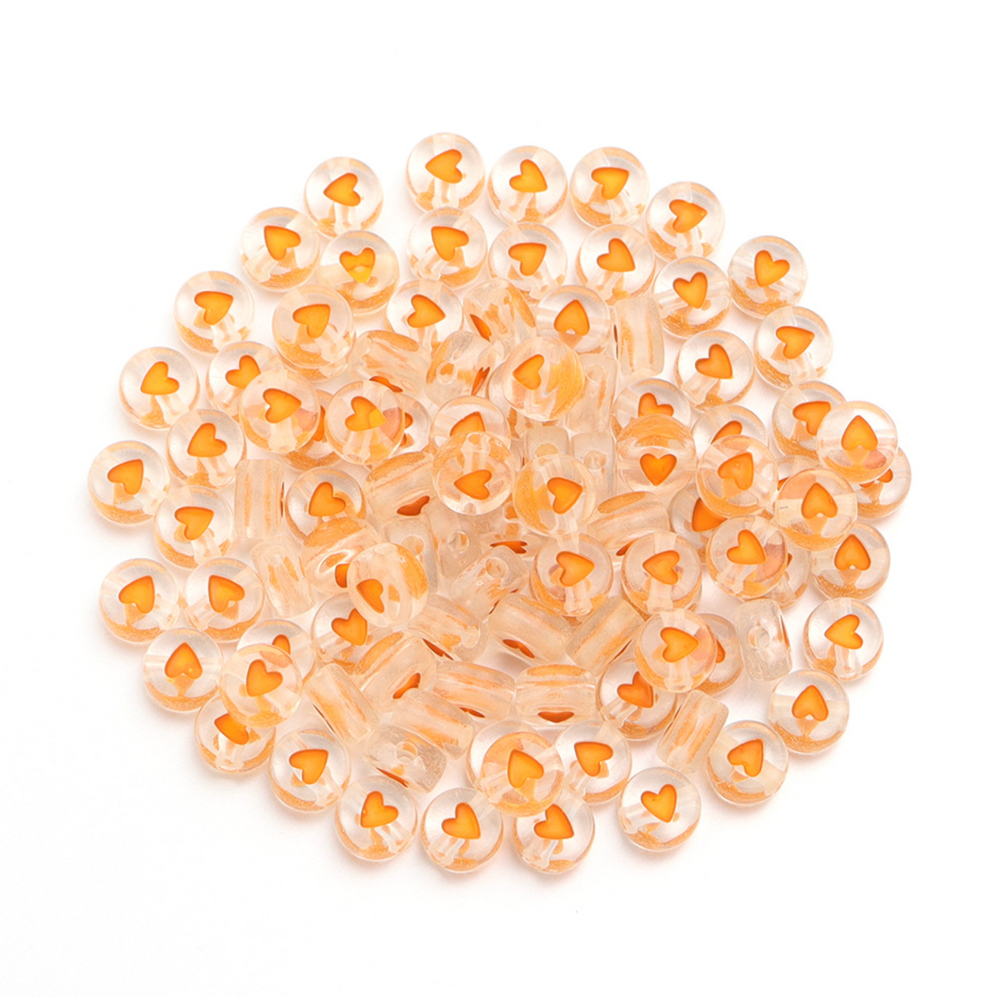 7MM Translucent Bead Colored Heart Acrylic Flat Round Beads