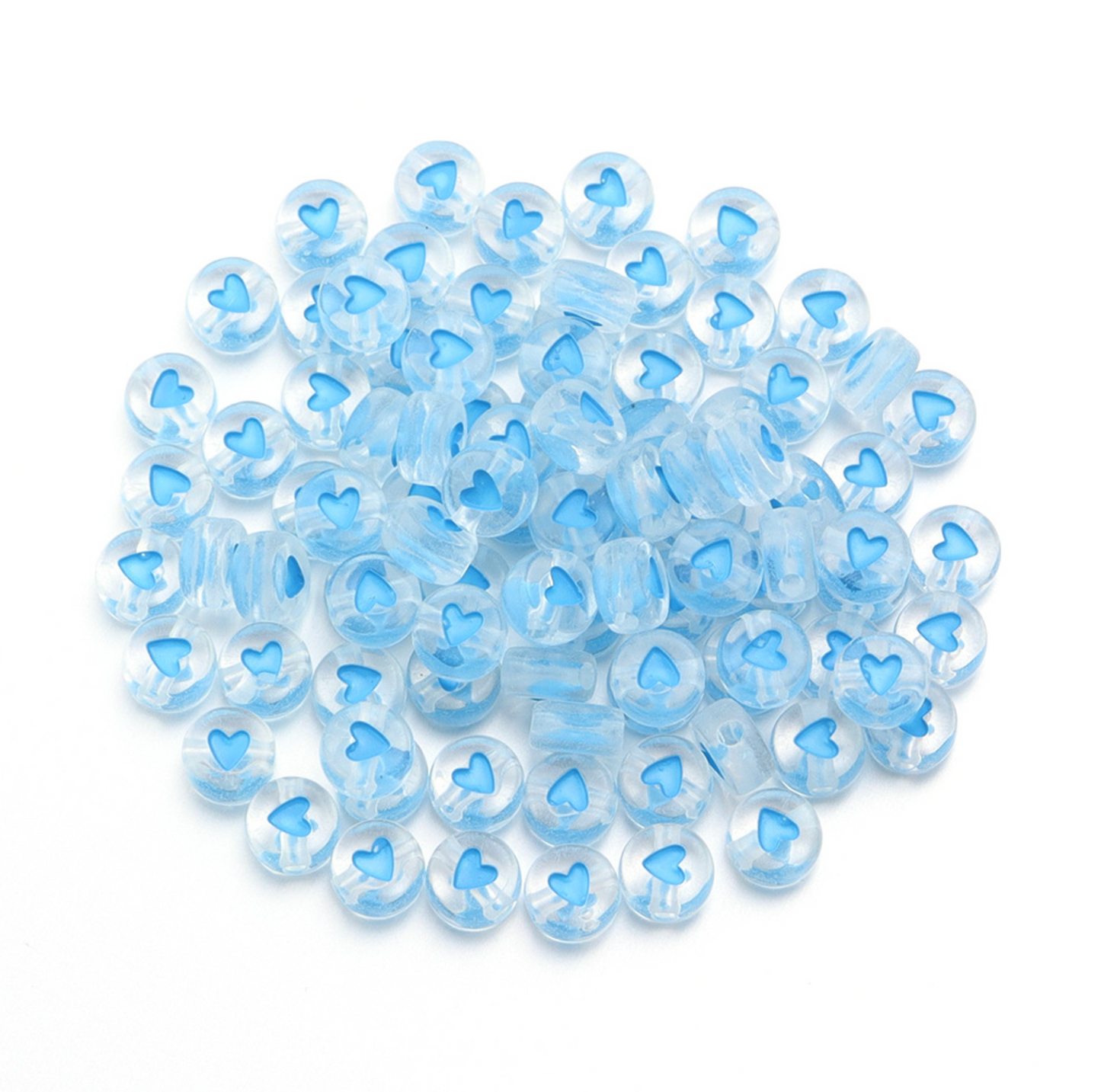 7MM Translucent Bead Colored Heart Acrylic Flat Round Beads