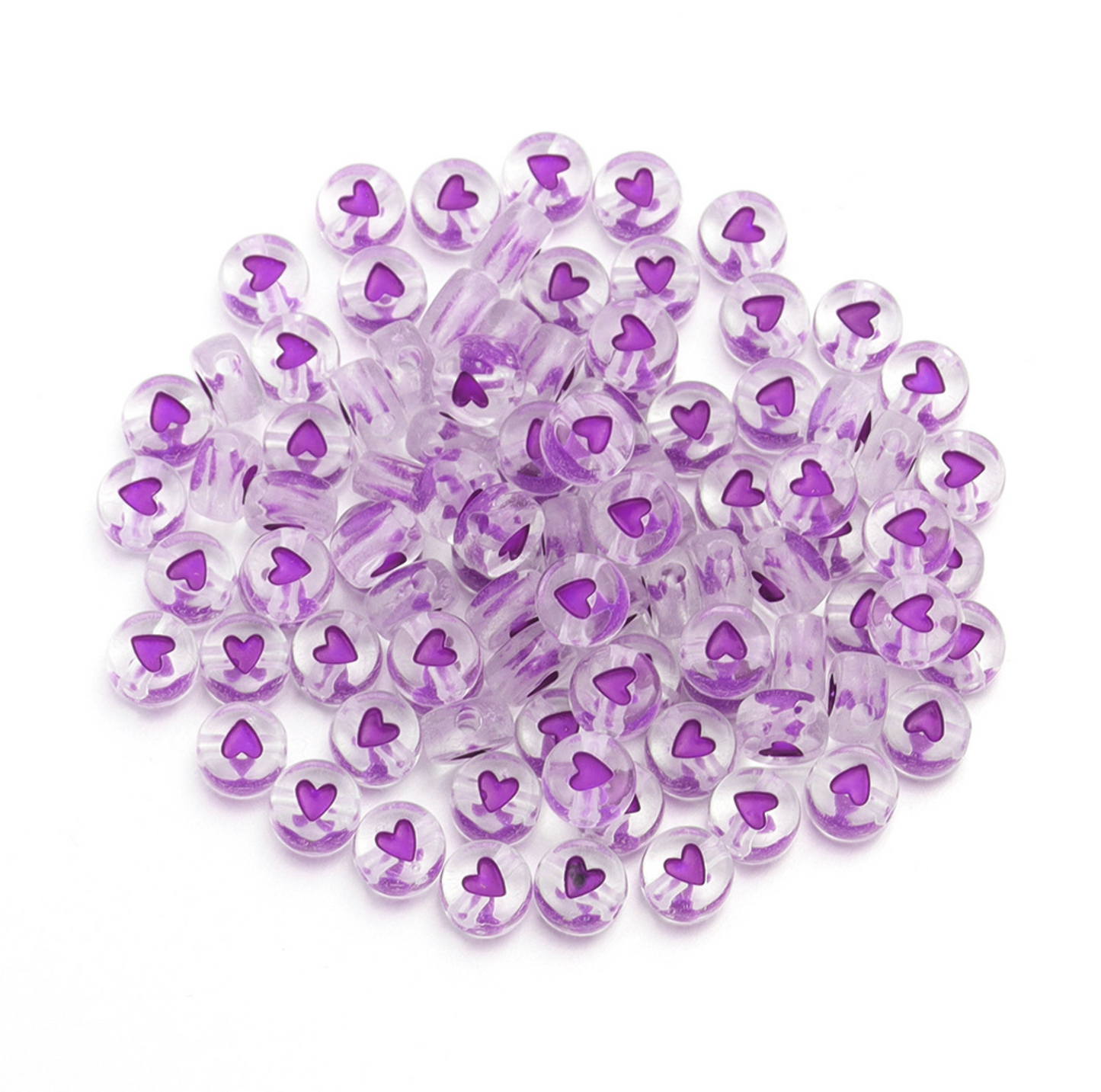 7MM Translucent Bead Colored Heart Acrylic Flat Round Beads