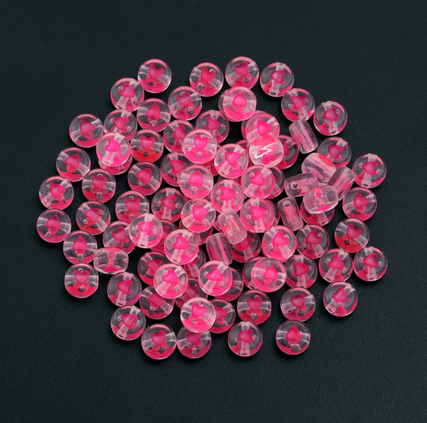 7MM Translucent Bead Colored Heart Acrylic Flat Round Beads