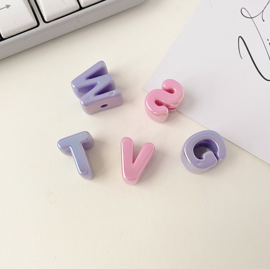 Pink/Purple Chunky AB Plated A-Z Alphabet Individual Beads