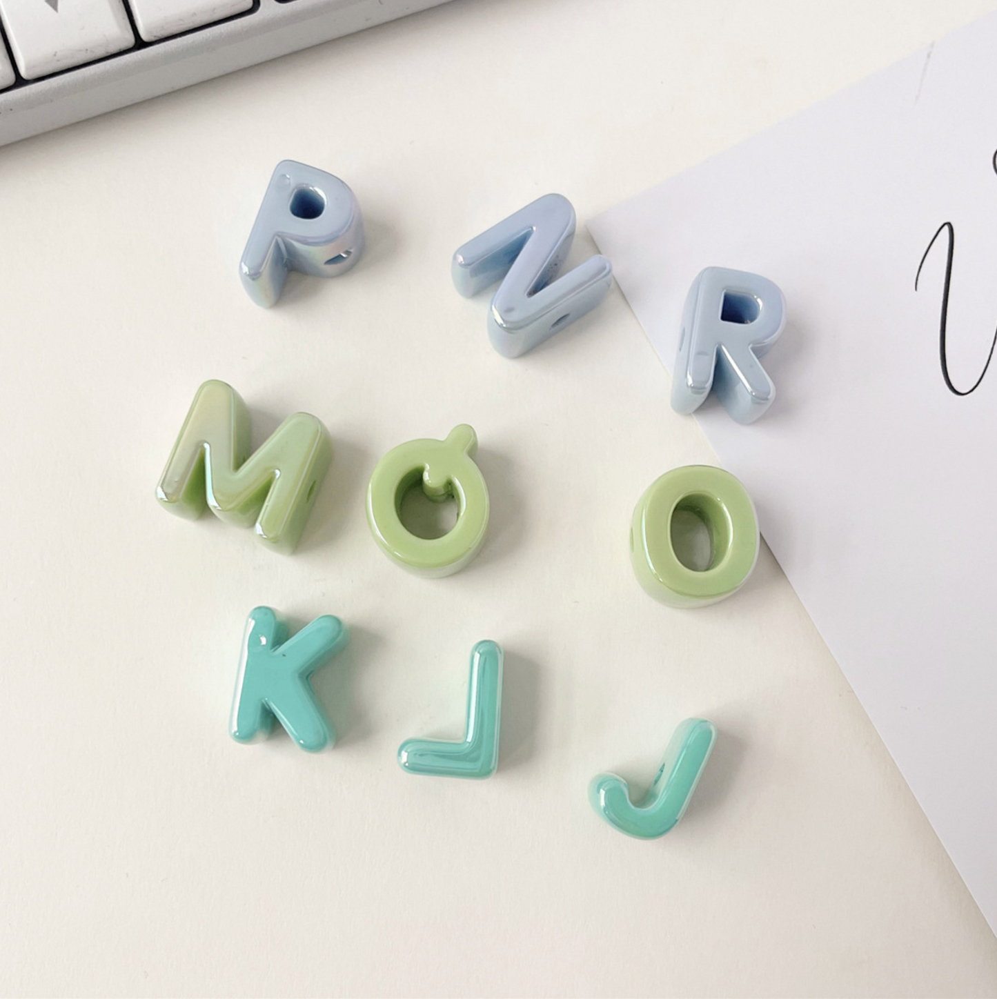 Blue/Green Chunky AB Plated A-Z Alphabet Individual Beads.