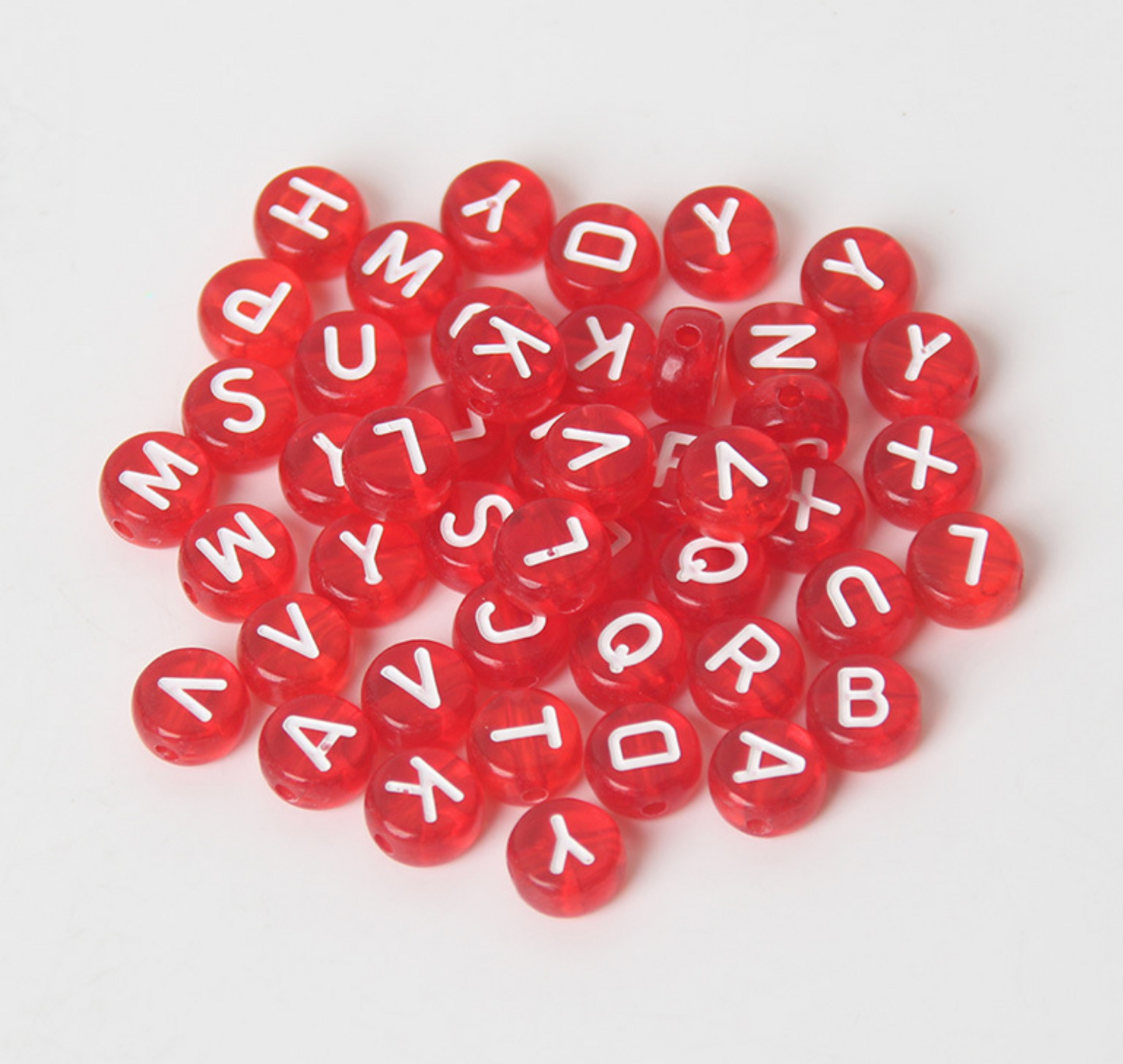Translucent RED, White Letter A-Z Alphabet Individual Beads (7MM)