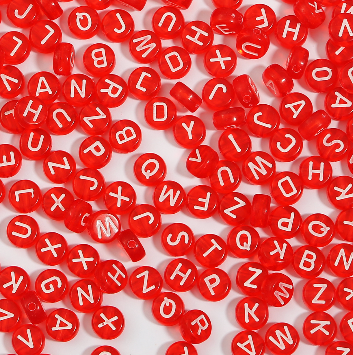 Translucent RED, White Letter A-Z Alphabet Individual Beads (7MM)