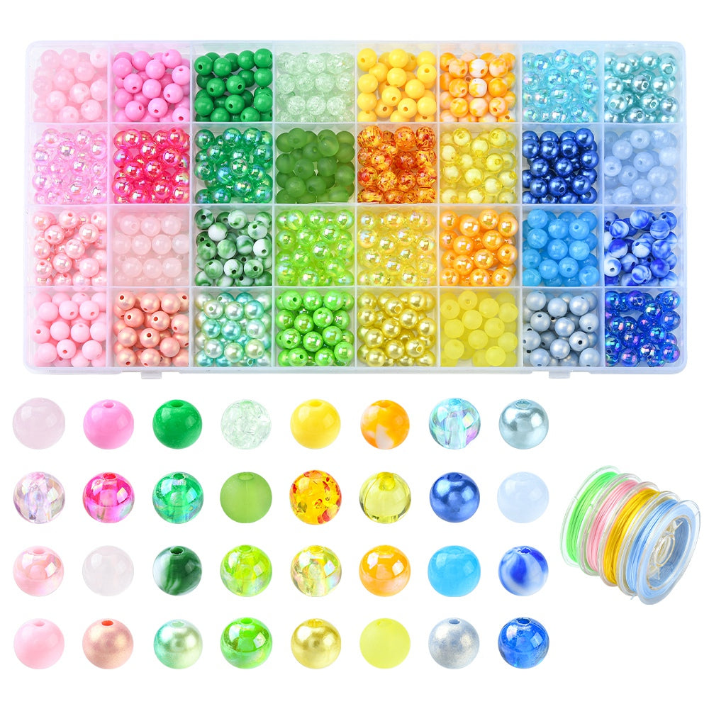 8MM ABS Acrylic Bead Kit with Crystal String (800 beads)