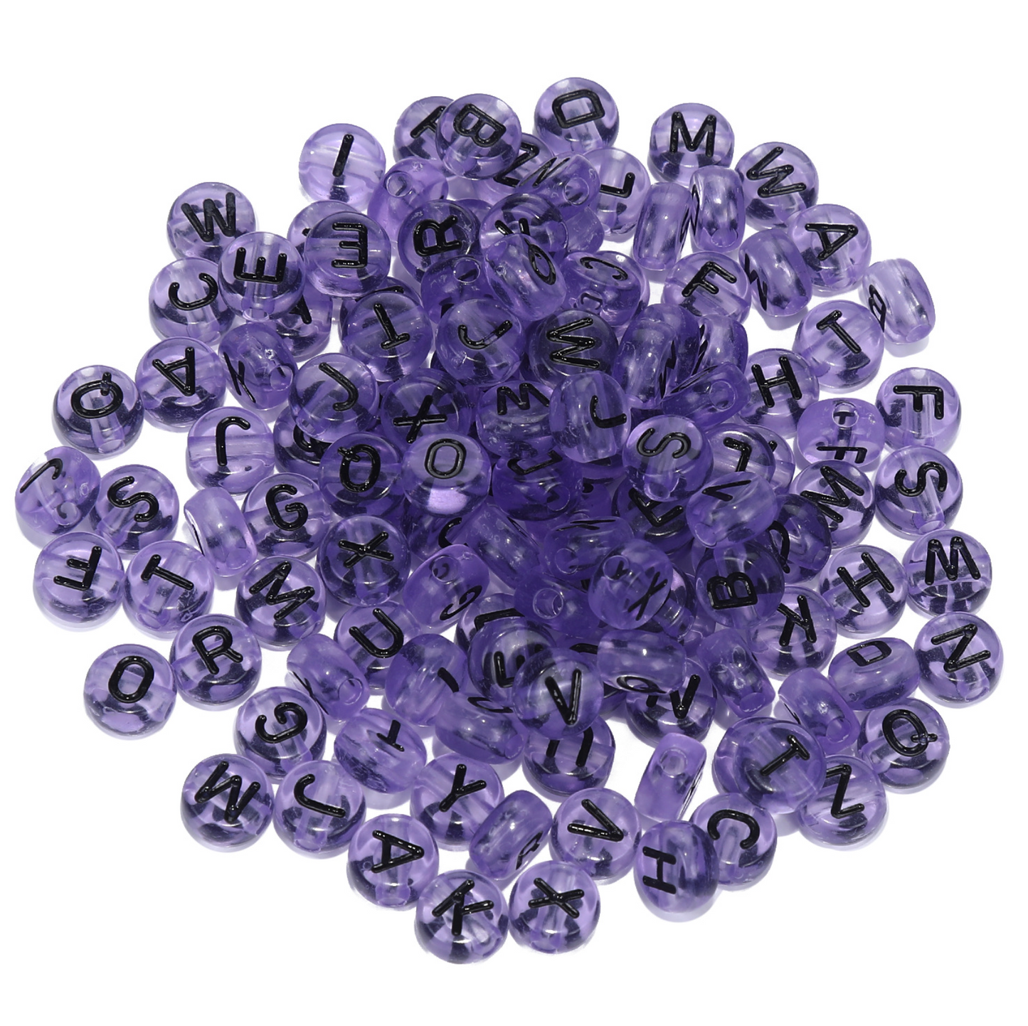 Translucent PURPLE, Black Letter A-Z Alphabet Individual Beads (7MM)