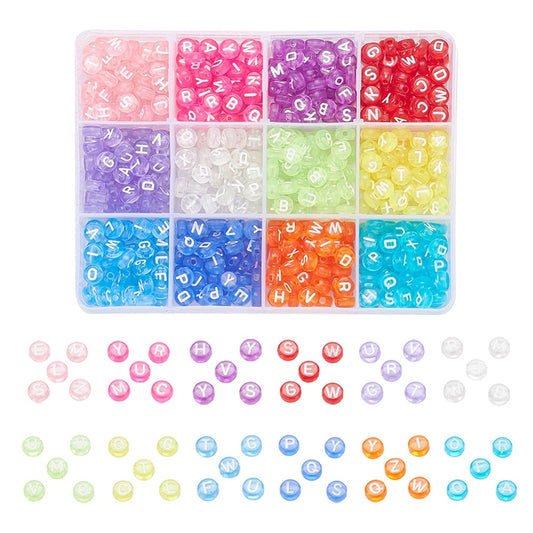12 Colors Transparent Acrylic Mixed Letter Beads (600 beads per set)
