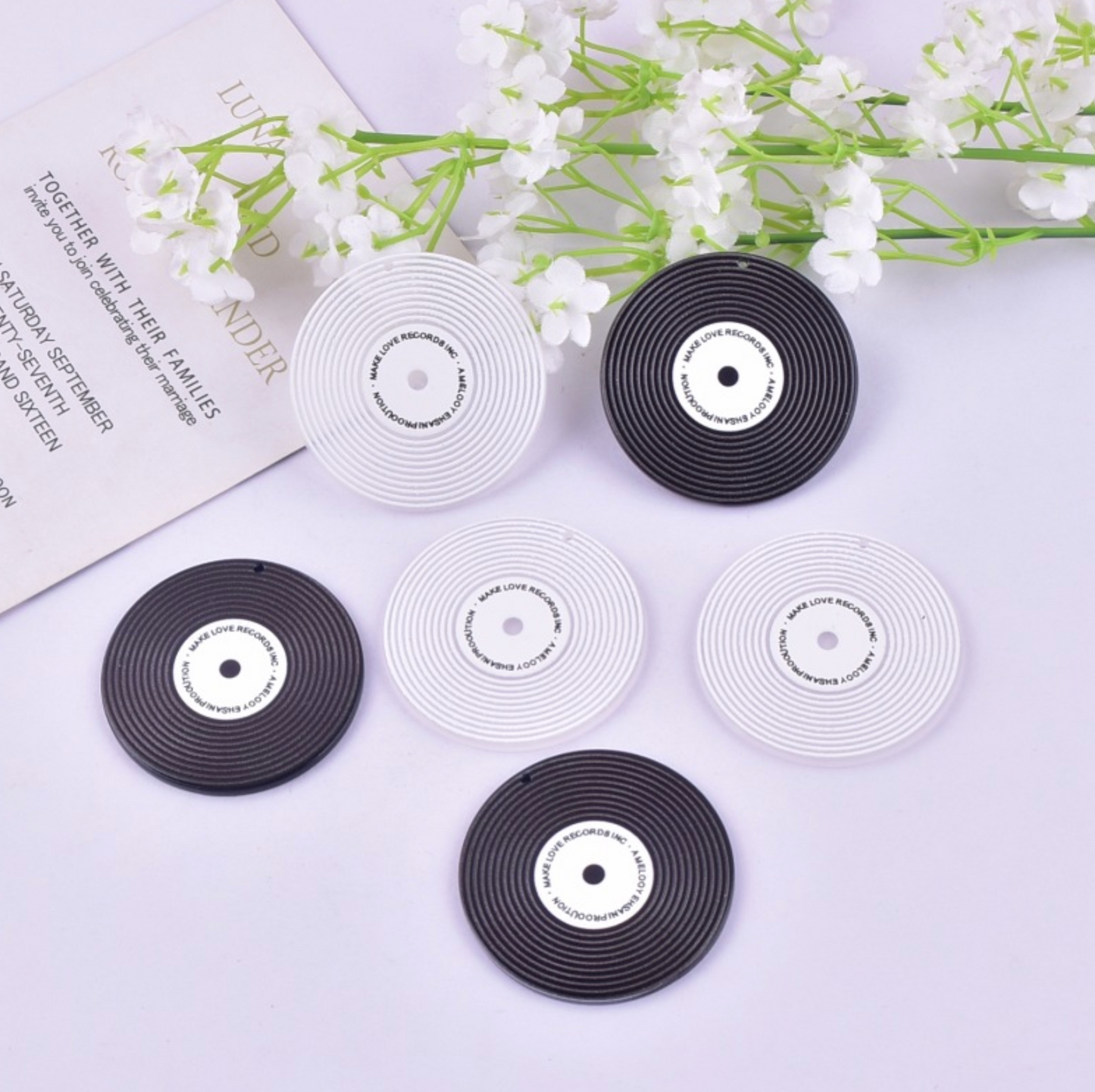 Black/White Vinyl Themed Resin Charm (48MM x 48MM)