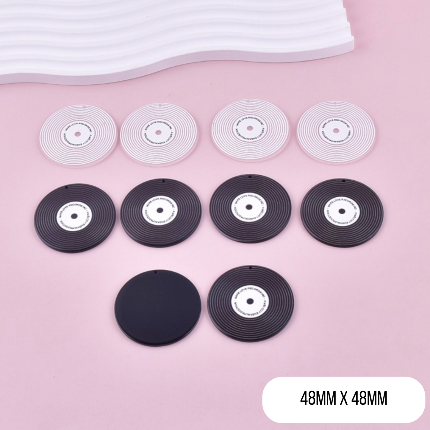 Black/White Vinyl Themed Resin Charm (48MM x 48MM)