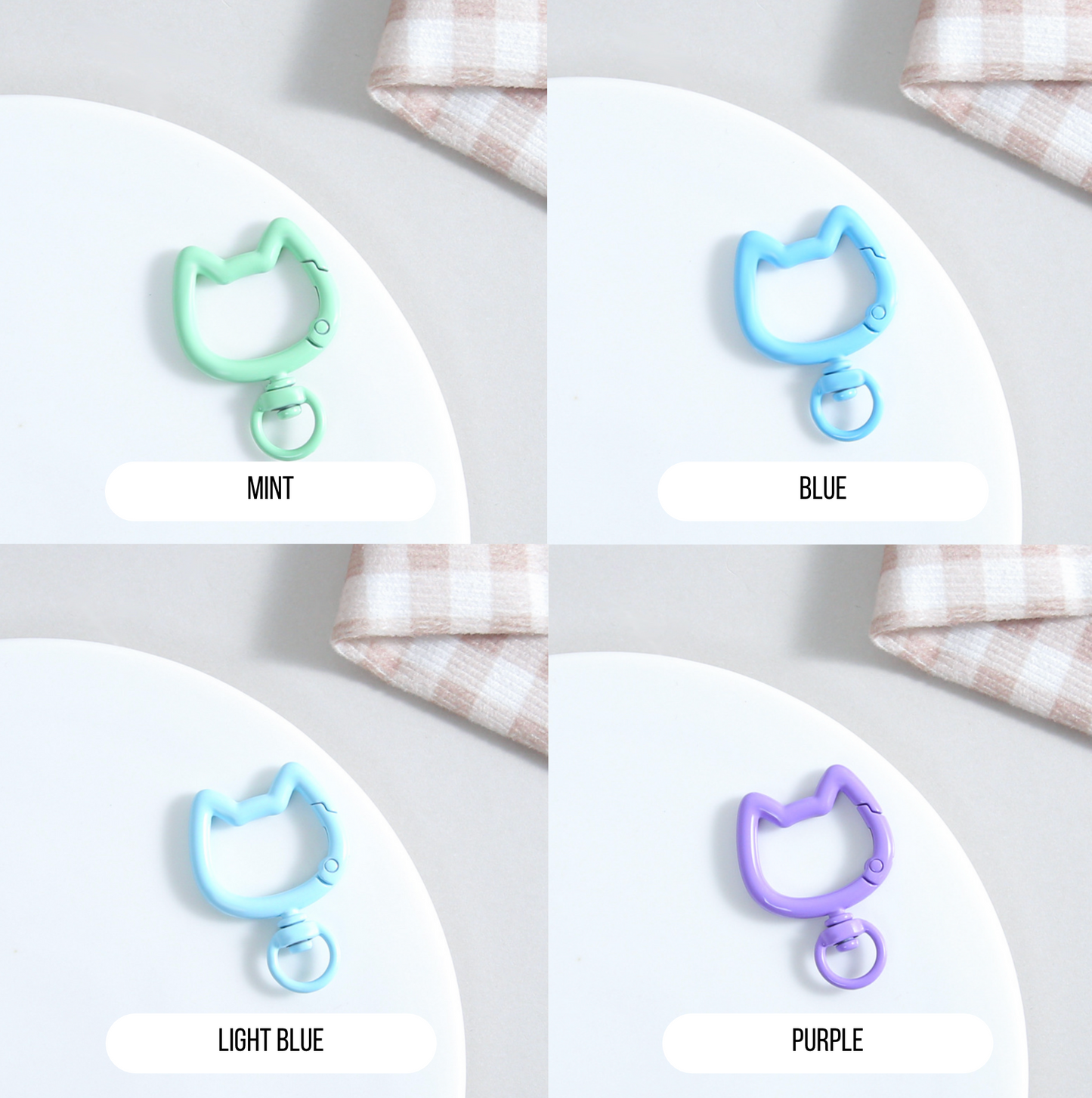 Pastel Spray Painted Metal Cat Head Shaped Key Rings (Color Choices Available)