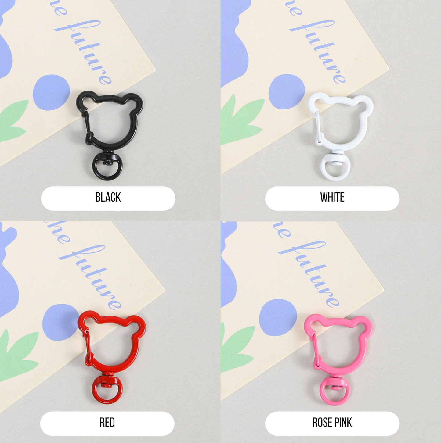 Pastel Metal Bear Head Version 2 Key Rings (Color Choices)